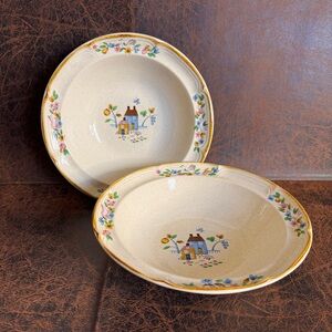 International Heartland 9”Vegetable Serving Bowls with Floral and House Set of 2